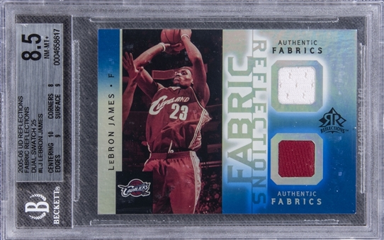 2005-06 UD Reflections Fabric Reflections Dual Swatch #LJ LeBron James Patch Card (#05/25) - BGS NM-MT+ 8.5